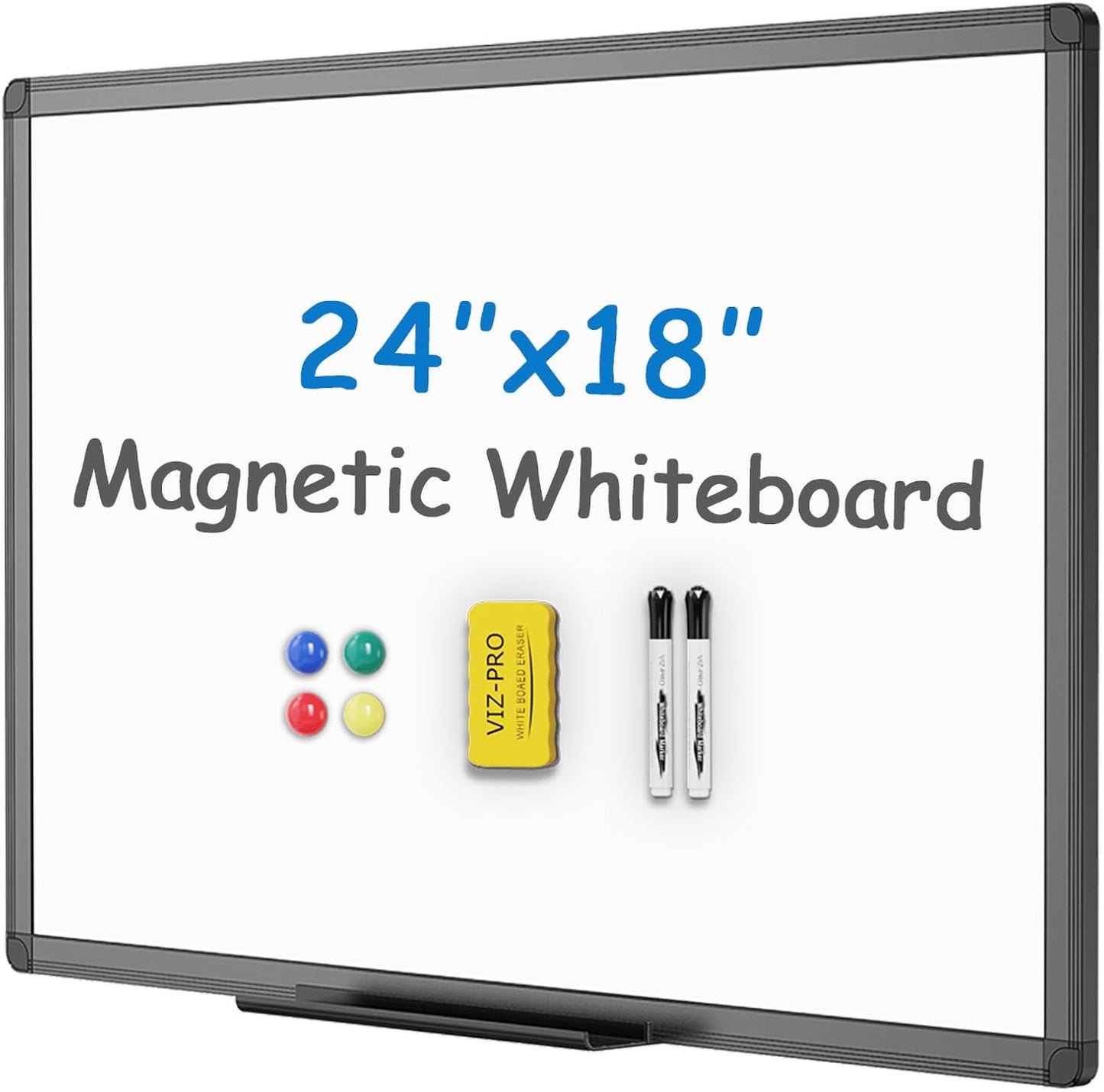 VIZ-PRO Tableau blanc magnétique effaçable à sec, 91,4 x 61 cm, cadre en aluminium noir