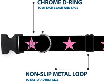 Buckle-Down PC-W21909-M Dog Collar Plastic Clip Buckle, 1"x11"-17", Star Black/White