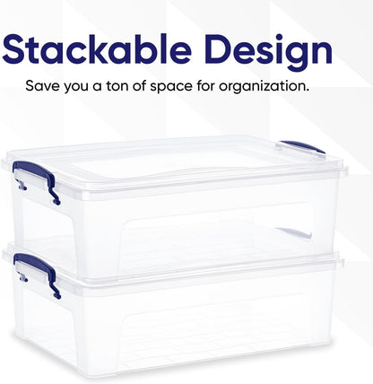 Superio Storage Bins with Lids- 3 Pack, 1.85 Qt Clear Boxes for Organizing, Stackable Plastic Containers- BPA Free, Non-Toxic, Odor Free, Organizer for Home, Office, Dorm