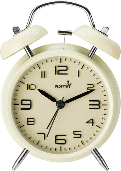 FLOITTUY (Loud Alarm for Deep Sleepers) 4'' Twin Bell Alarm Clock with Backlight for Bedroom and Home Decoration(Black)
