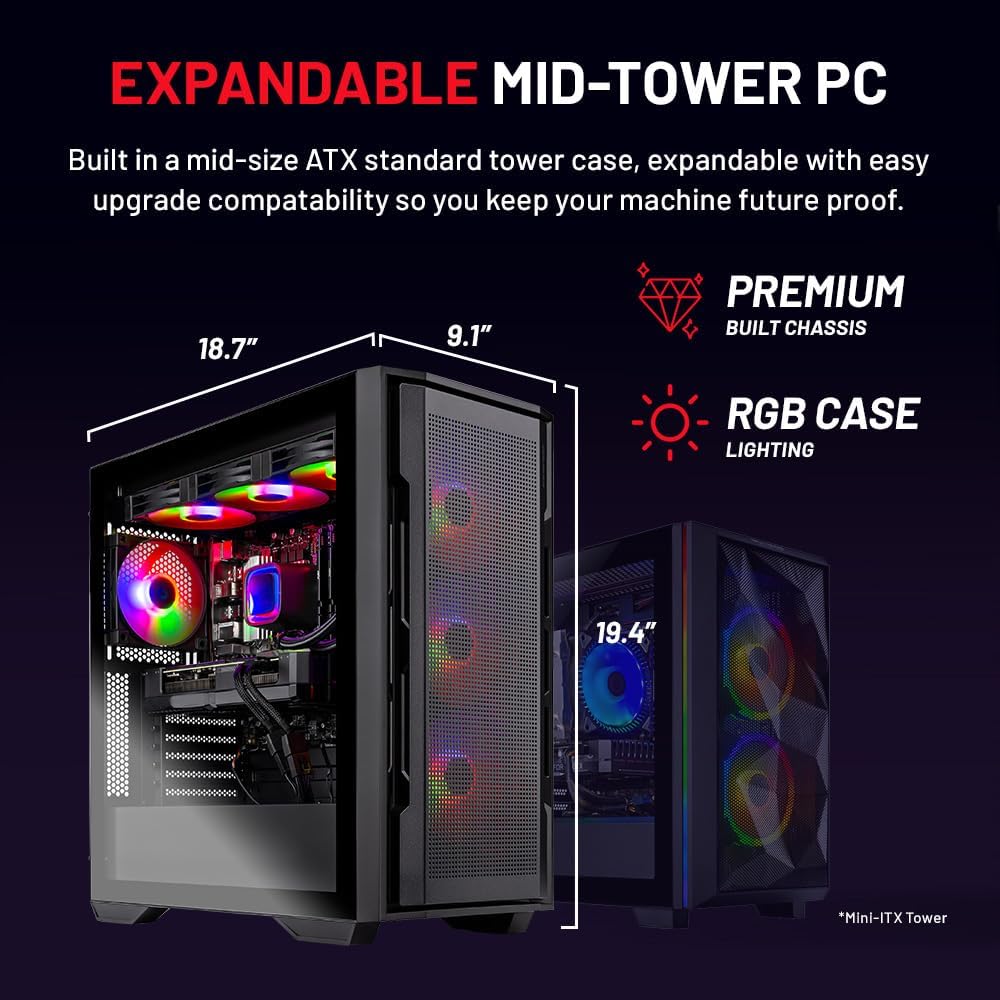 Skytech Shadow Gaming PC, Intel i5 13400F 2.5 GHz (4.6GHz Turbo Boost), NVIDIA RTX 4060 8GB GDDR6X, 1TB NVME, 32GB DDR5 RAM 5200 RGB, 650W Gold PSU, Wi-Fi, Win 11 Home