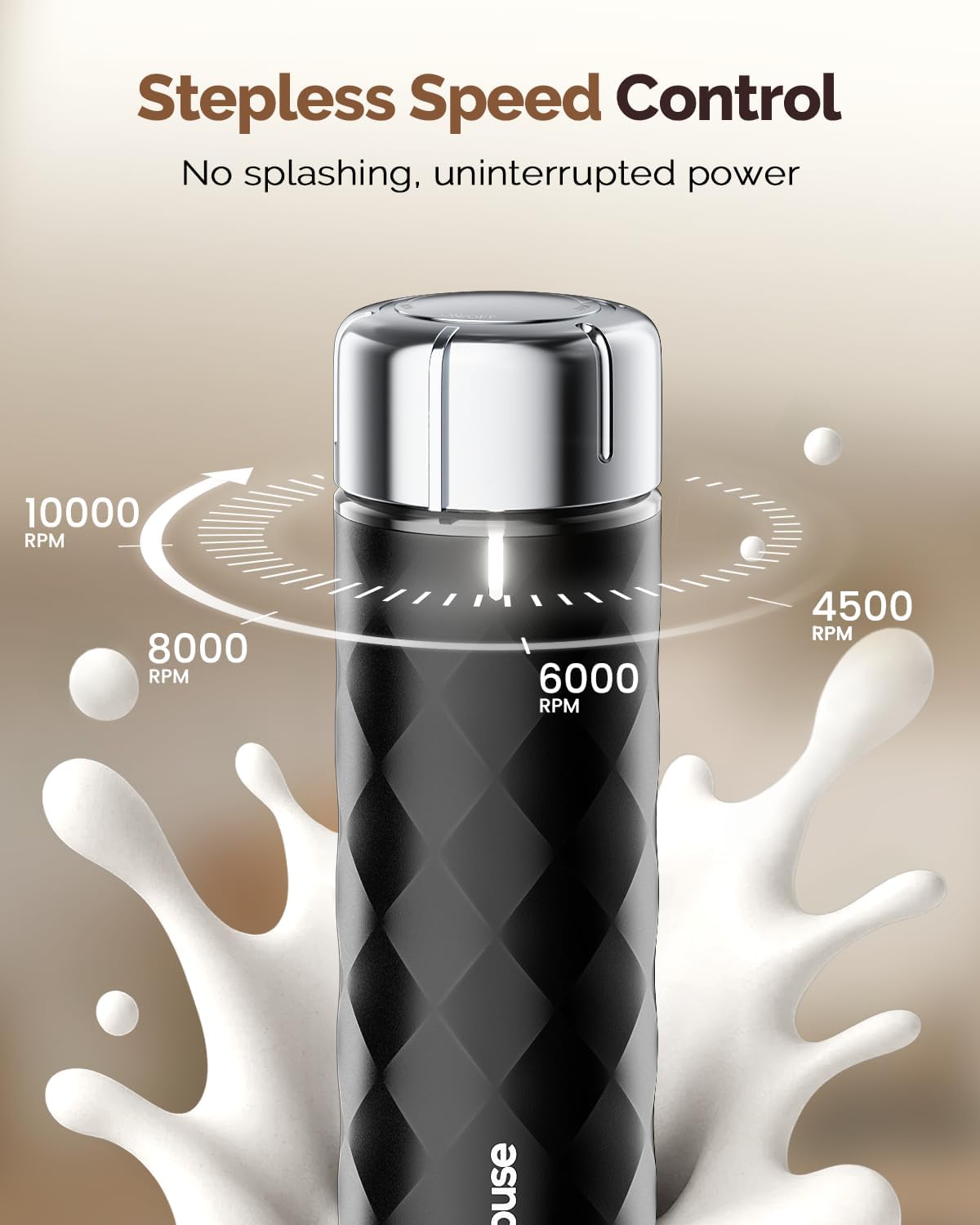 MHMF07 Rechargeable Milk Frother with Stepless Speed Control, LunaFro Max Handheld Electric Foam Maker Waterproof Drink Mixer Foamer for Lattes, Cappuccino (Black)