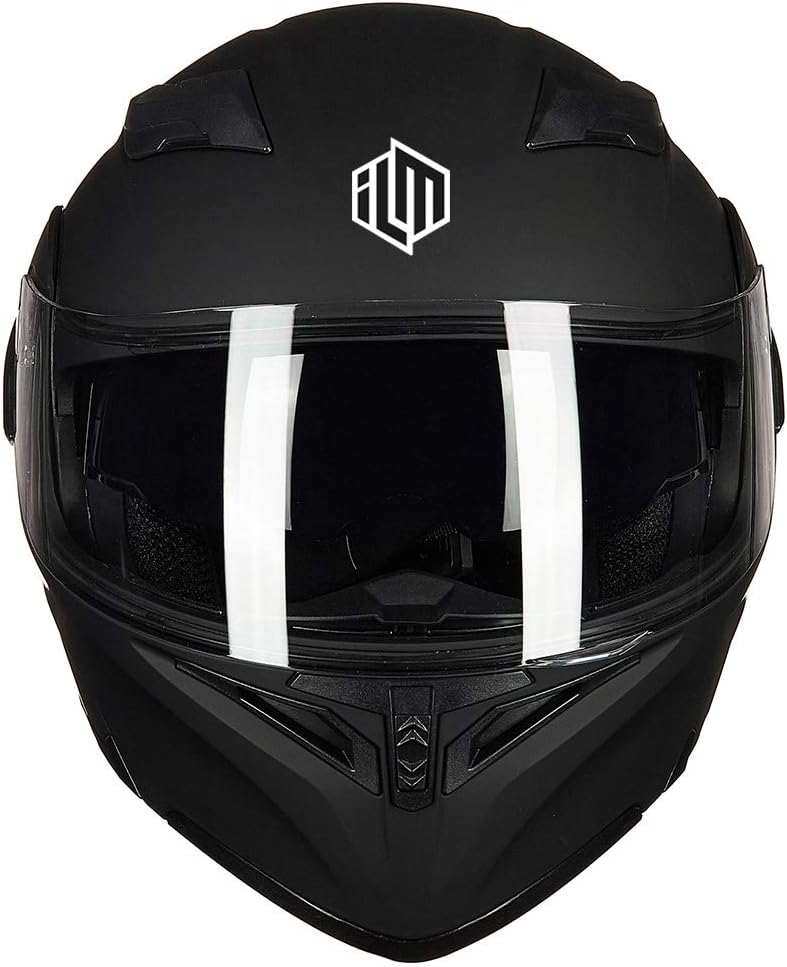 ILM Motorcycle Dual Visor Flip up Modular Full Face Helmet DOT with 7 Colors (L, Matte Black)