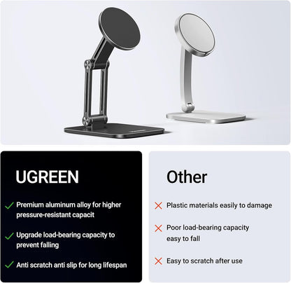 UGREEN Magnetic Phone Stand Compatible with MagSafe, Angle Adjustable Aluminum Holder for Desk, Thick Base Compatible for iPhone 16 15 14 13 12 Pro