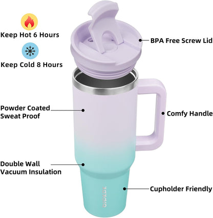 BJPKPK Tumbler with Handle and Straw 30oz Insulated Tumbler Cups with Lid Stainless Steel Travel Coffee Mug,Indigo Black