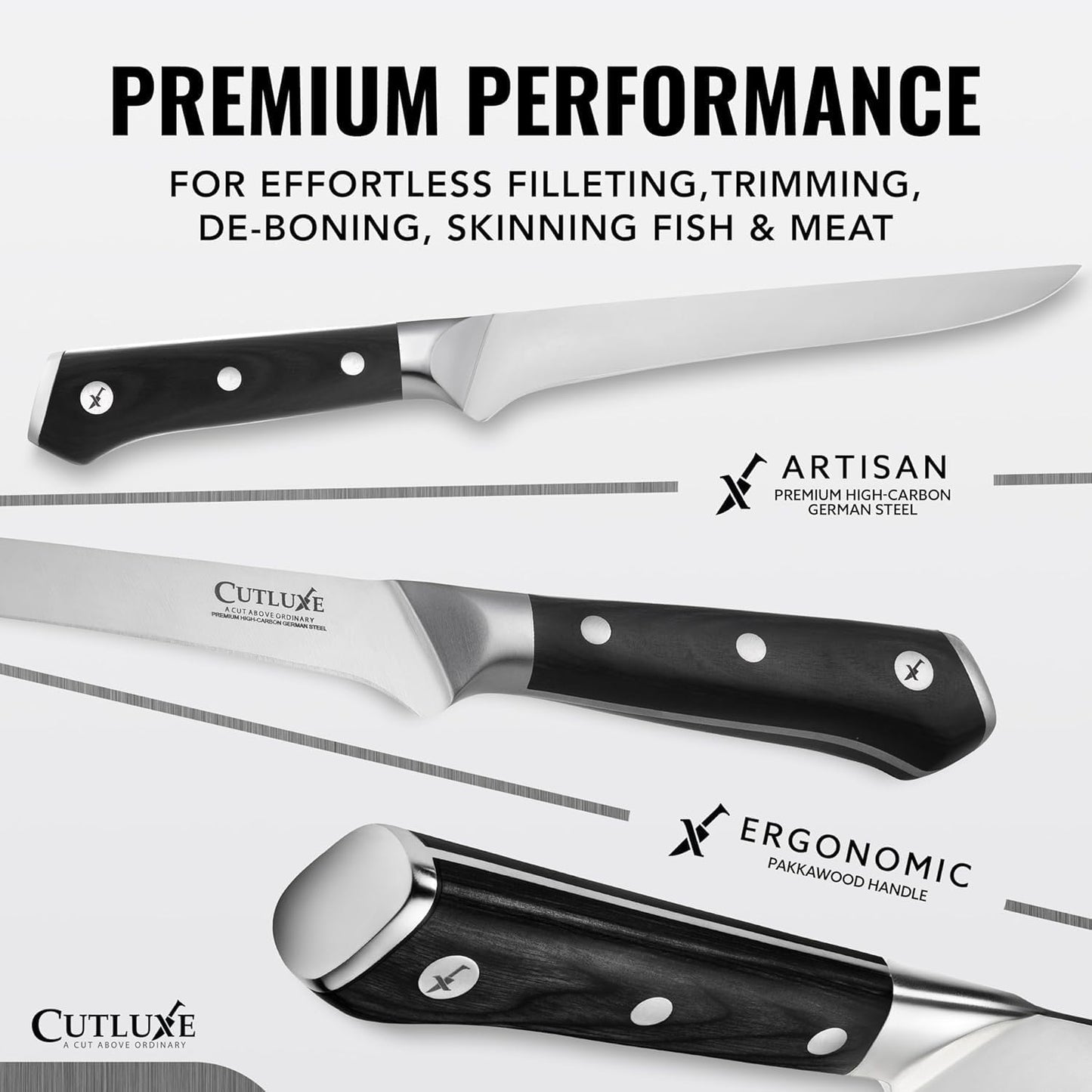 Cutluxe Curved Boning Knife – 6" Boning Knife for Meat Cutting, Fillet Knife – High Carbon German Steel, Full Tang & Ergonomic Handle Design – Artisan Series