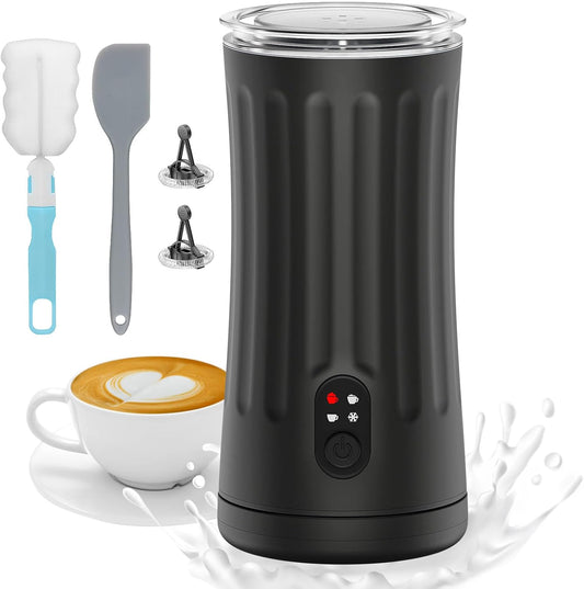 Electric Milk Frother, 4-in-1 Milk Steamer and Frother, 8.1oz/240ml Automatic Warm and Cold Foam Maker, Auto Shut-Off Frother for Coffee, Latte, Cappuccino, Macchiato(Black) - PuriLite