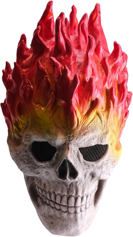 Wellinology Flame Skull Realistic Latex Full Head Halloween Mask Funny Halloween Creepy Horror Skeleton Costume Party Props