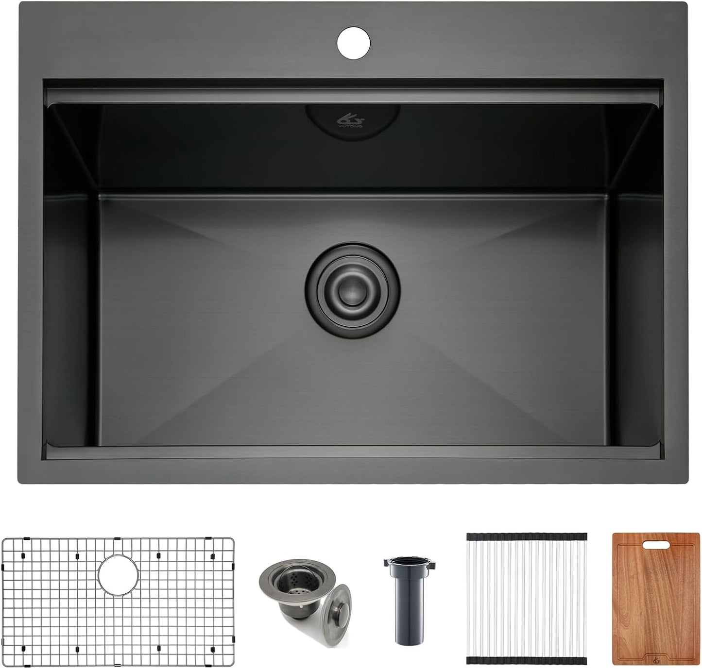 Yutong 16" x 20" Top-Mount/Drop in SS304 Stainless Steel Kitchen Black Sink Single Bowl Without Grid