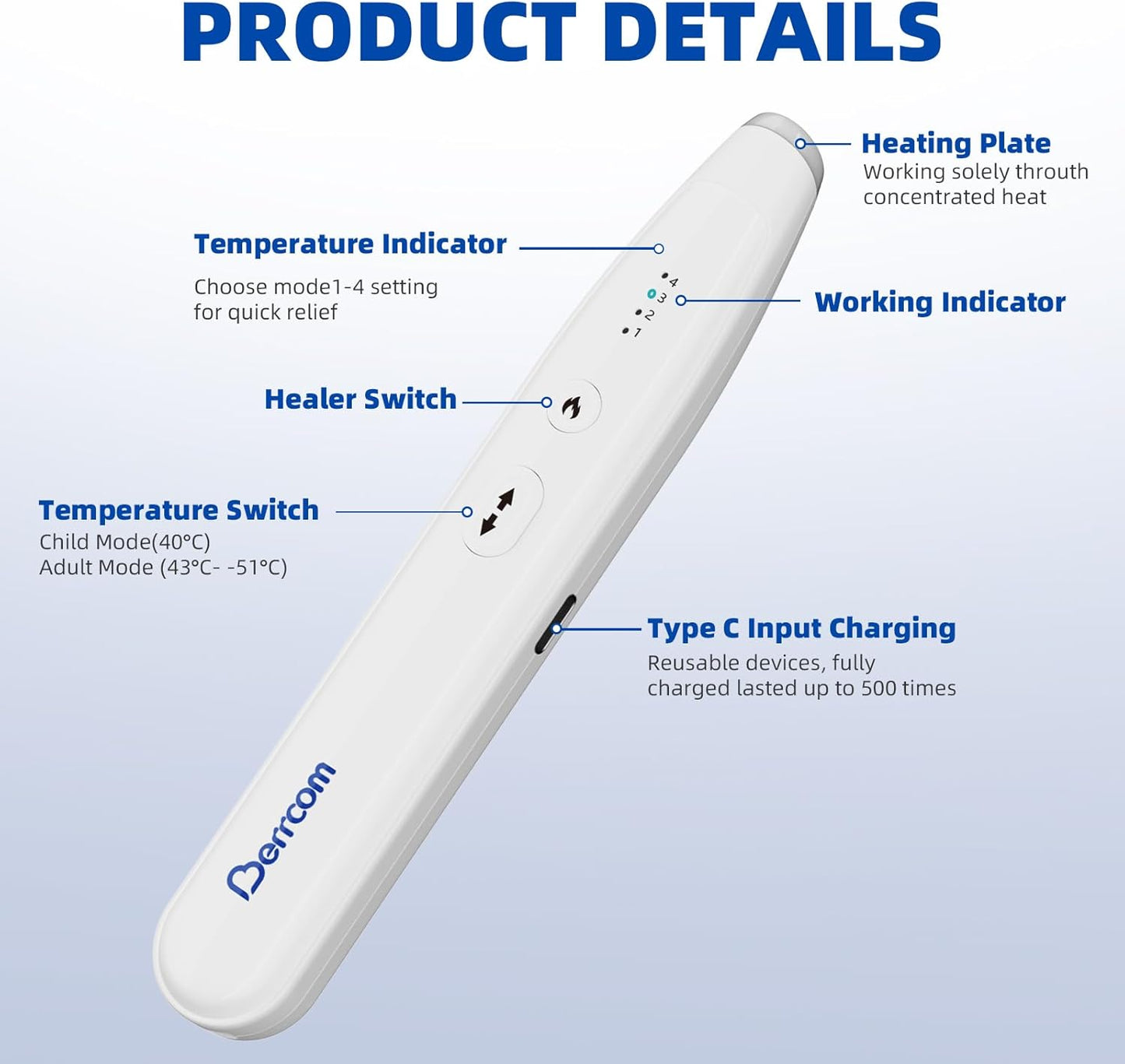 Berrcom Insect Sting and Bite Relief Stick, Chemical-Free Treatment of Insect Bites for Symptom Relief from Itching and Swelling Rechargeable Bug Bite Itch Relief Thing for Mosquito Bites