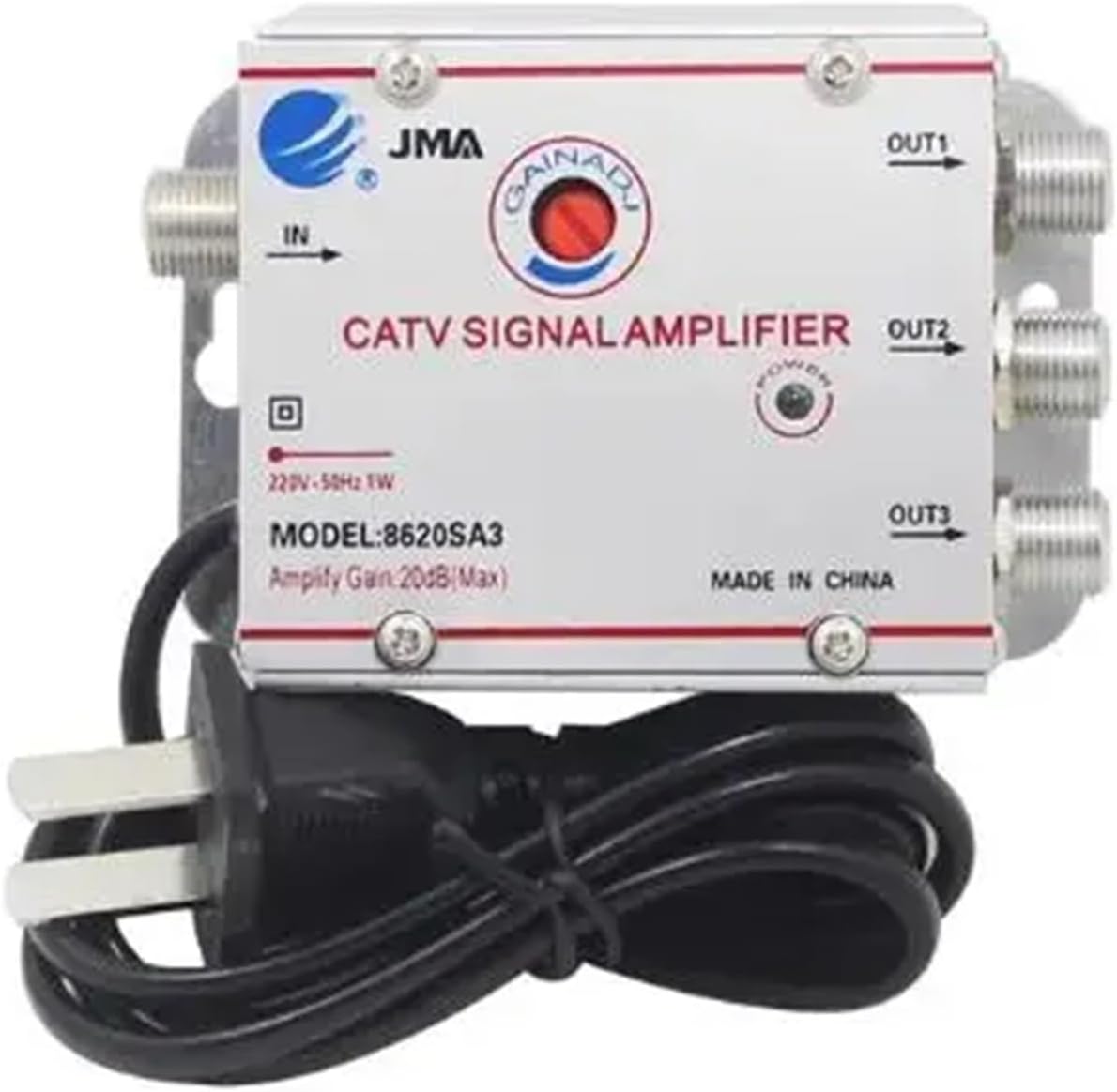 Adjustable 1 in 2/3/4/6/8 Out Cable TV Splitter Amplifier 20dB Digital TV Antenna Signal Booster(1 in 6 Out)