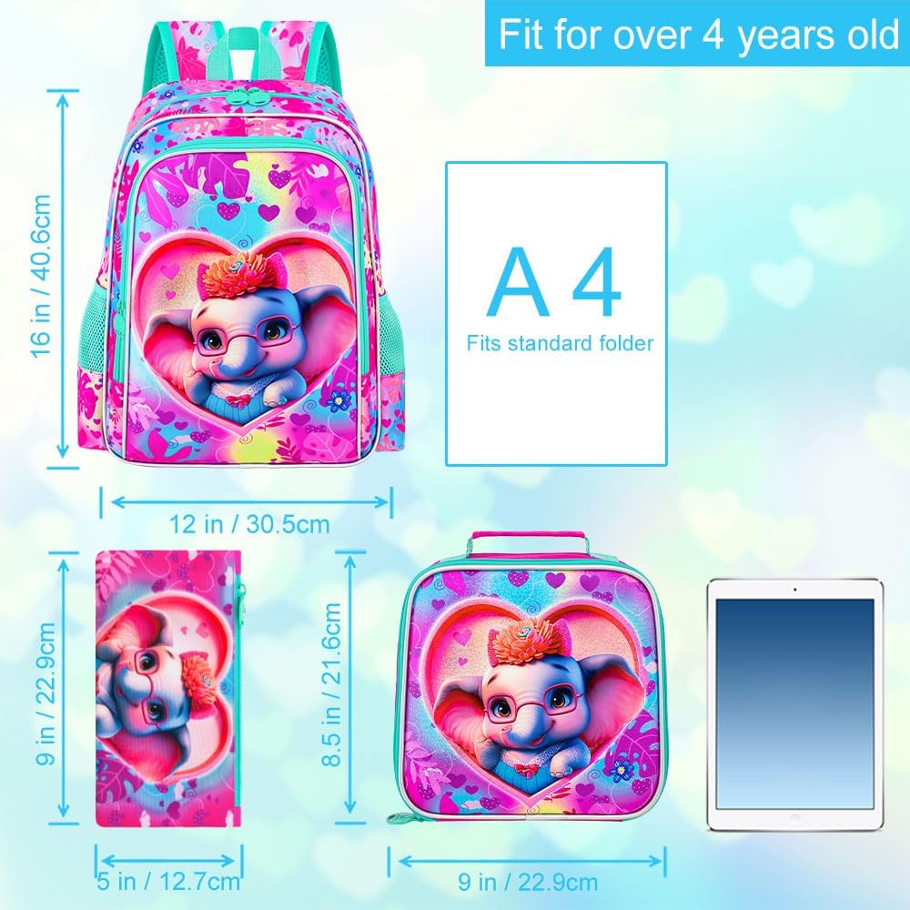 3pcs Backpack for Boys and Girls, 16” Kids Kindergarten Bookbag with Lunch Box, Cute Elementary Backpacks for Boy Girl