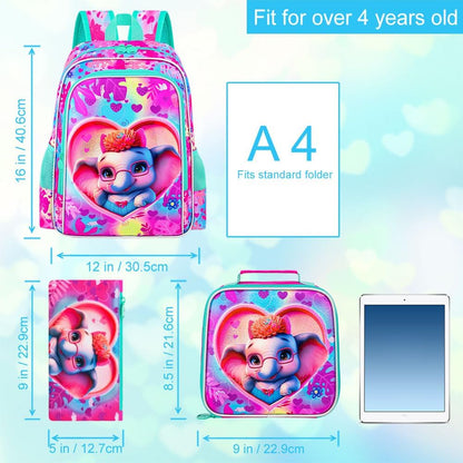3pcs Backpack for Boys and Girls, 16” Kids Kindergarten Bookbag with Lunch Box, Cute Elementary Backpacks for Boy Girl