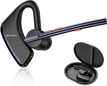Bluetooth Headset V5.2 New Bee Bluetooth Earpiece CVC8.0 Dual Mic Noise Cancelling Wireless Handsfree 24Hrs Talktime Driving Headset with Mic Mute for iPhone Android Smartphone Business Office