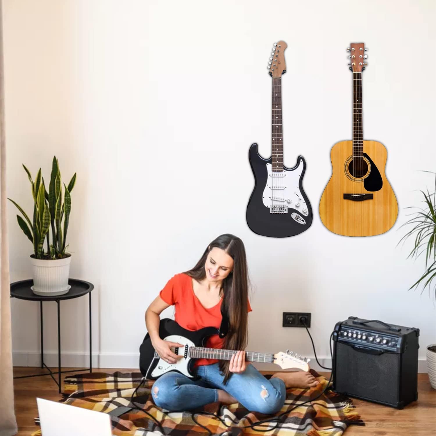 Onmiwod Black Walnut Guitar Wall Mount – Handmade U-Shaped Holder for Acoustic, Electric, Bass, Banjo – Adjustable, Anti-Slip, Real Wood Guitar Hanger - PuriLite
