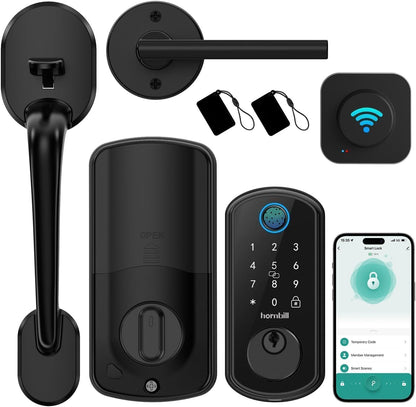 Hornbill Smart WiFi Front Door Lock: Keyless Entry Fingerprint Deadbolt - Alexa Bluetooth Electronic Keypad Door Locks for House Apartment Auto Lock Smart Life APP Remote Control - Black