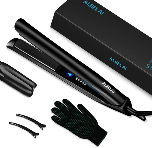 ALEELAI Flat Iron Hair Straightener and Curler 2 in 1 Plancha de Cabello with 3D Floating Plates, Smart Temperature Control, MCH Heating, Dual Voltage 100V-240V & 360° Rotatable Extra-Long Cord