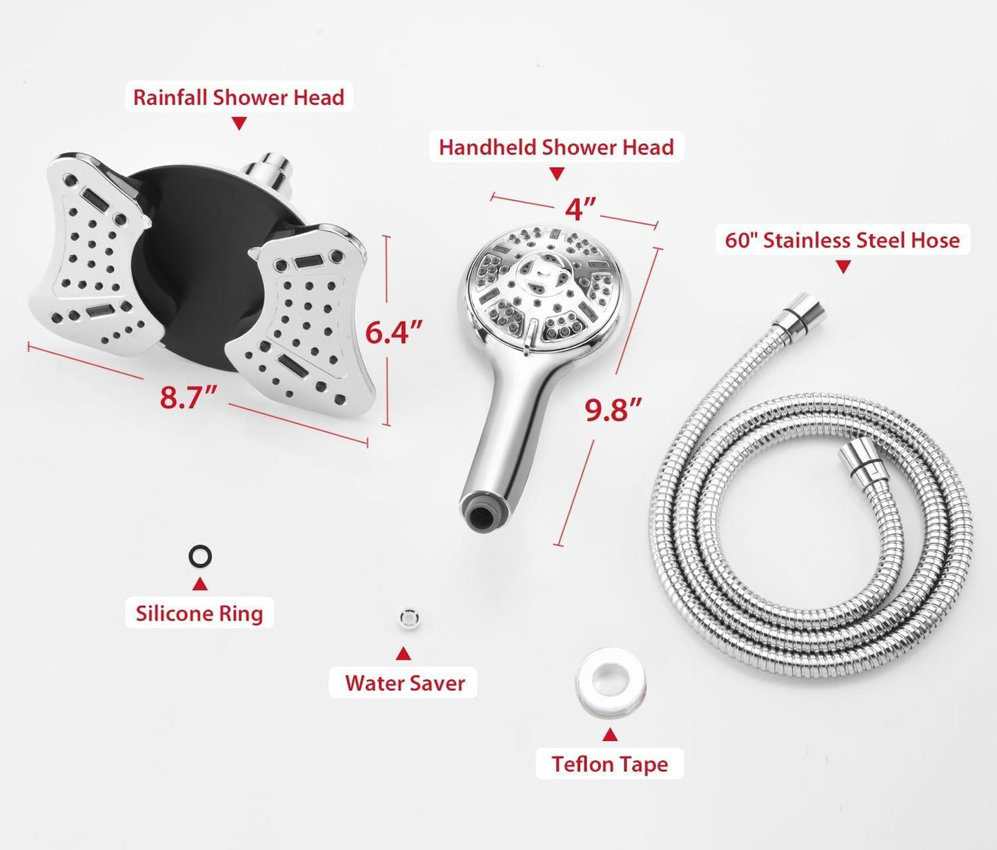 2.5 GPM High Pressure Shower Head: GRICH 8.7 Inch Black Shower Heads with Hand Held Spray 2-in-1 Combo, 9-Settings Handheld Shower Head & Adjustable Rain Shower Head with Hose 60'', Anti-Clog Nozzles