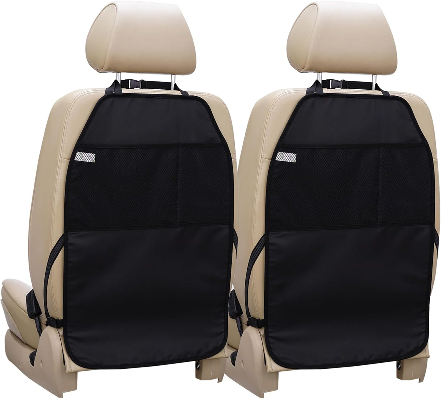 Viaviat Car Seat Protector Kick Mat 2-Pack – Durable, Water-Resistant Back Seat Covers with Mesh Pockets, Universal Fit, Scratch & Dirt Protection for Kids, Pets, and Cars (Black) - PuriLite