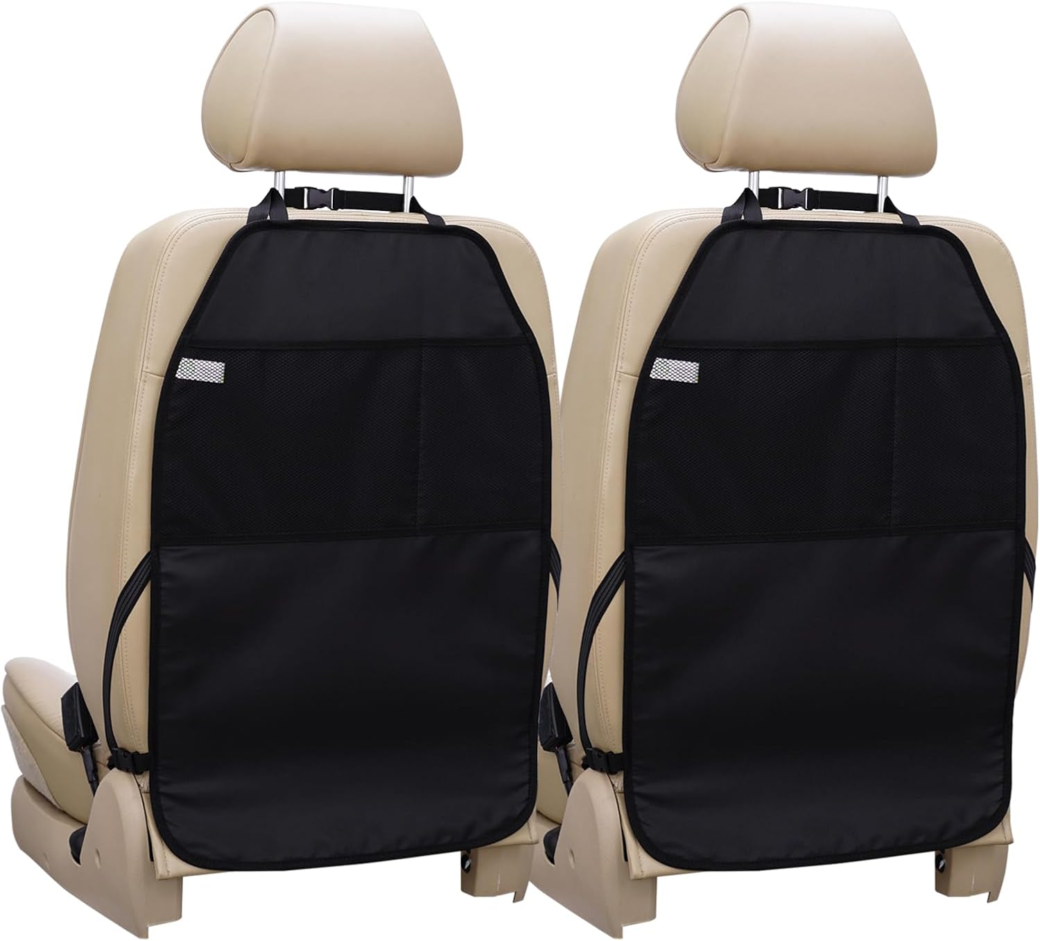 Viaviat Car Seat Protector Kick Mat 2-Pack – Durable, Water-Resistant Back Seat Covers with Mesh Pockets, Universal Fit, Scratch & Dirt Protection for Kids, Pets, and Cars (Black) - PuriLite