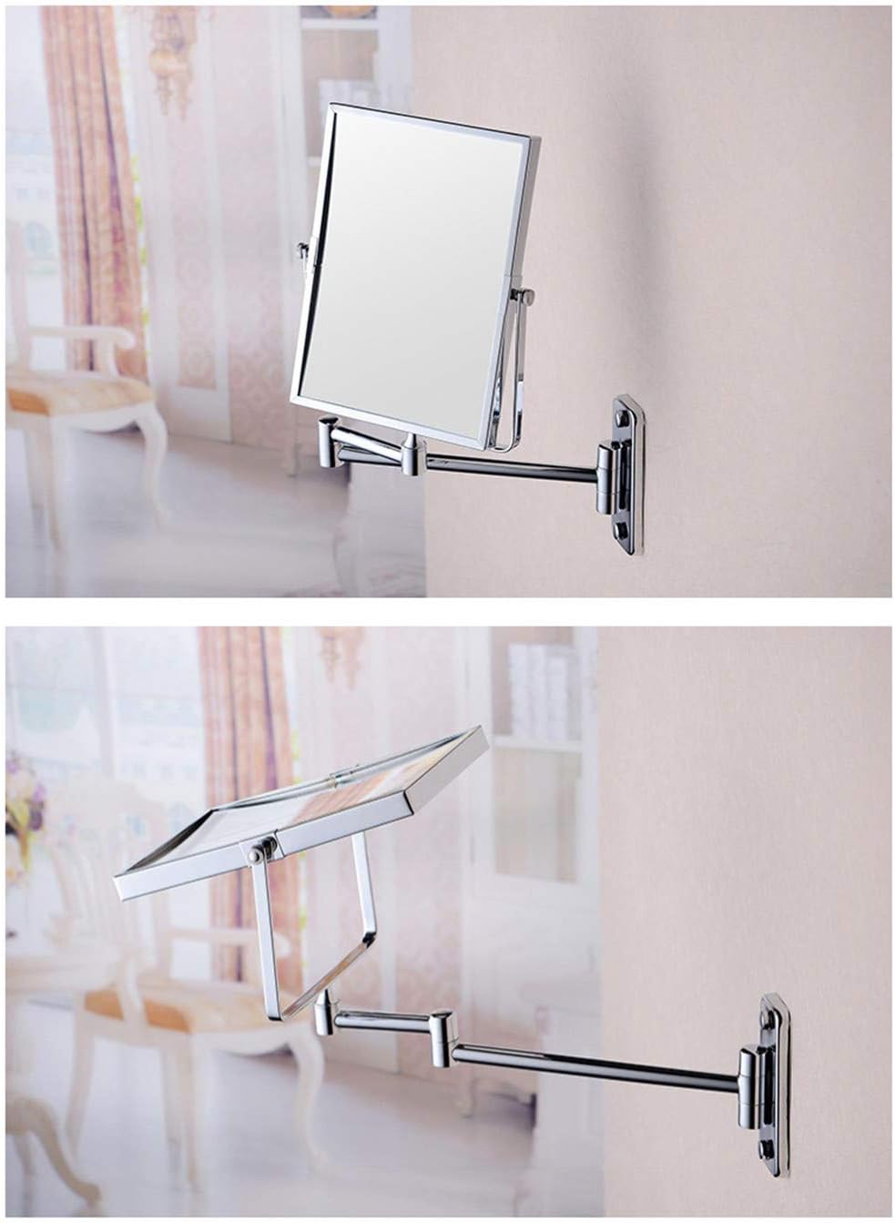 KANG// Bathroom Wall Mirror, Folding Space Aluminum Alloy Telescopic Mirror, Double Sided Shaving Mirror with 3X Magnifier, 39 x 34 cm, Wall Mount, Modern Style