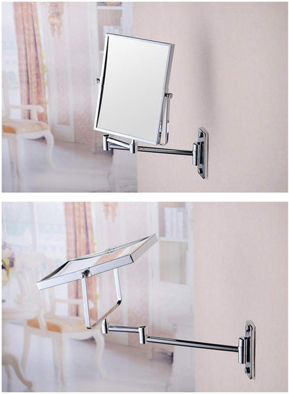 KANG// Bathroom Wall Mirror, Folding Space Aluminum Alloy Telescopic Mirror, Double Sided Shaving Mirror with 3X Magnifier, 39 x 34 cm, Wall Mount, Modern Style