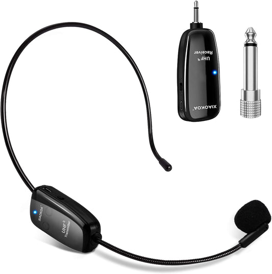 Wireless Microphone Headset, UHF Mic Speaker System for Teaching | USB-C Charging, Cordless Head Microphones for Voice Amplifier, 164ft Range, Idear for Speaking Tour Guides Fitness Instructor