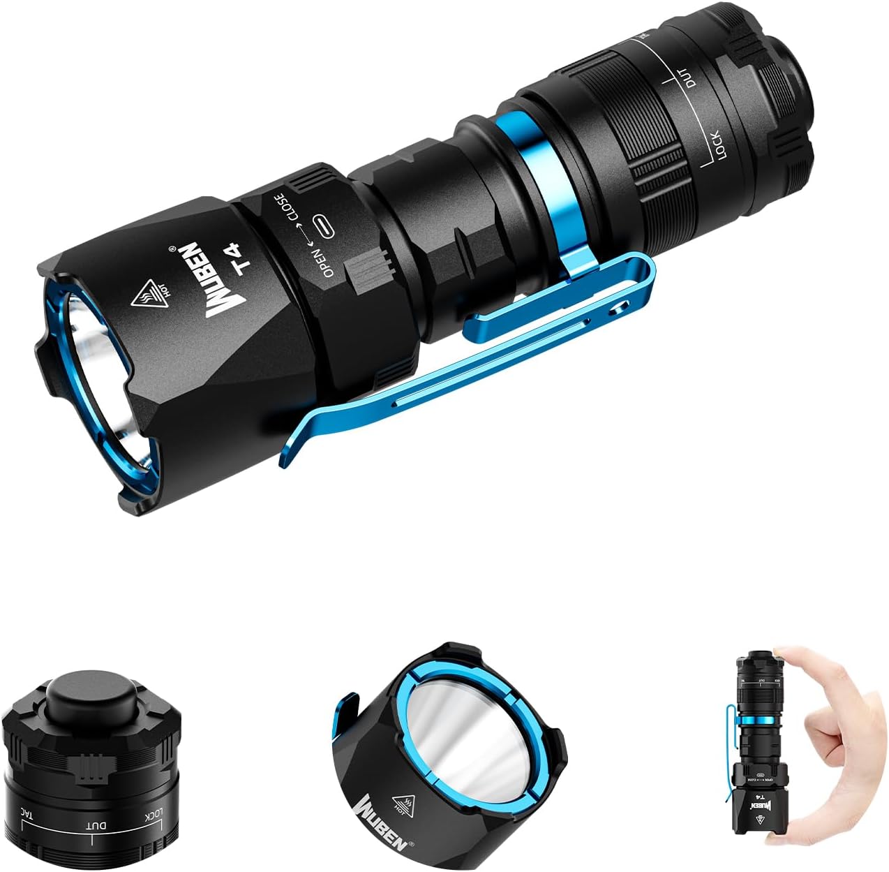 WUBEN T4 Flashlight Rechargeable, Mini Tactical Flashlight Military Grade 401M Long Throw, Small Flashlight with Tactical/Duty/Lock 3 Modes, EDC Flash Light for Police, Emergency and Daily Use