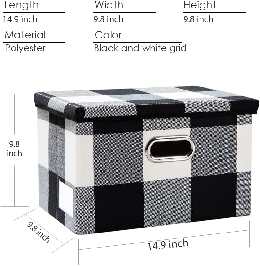 PRANDOM Large Foldable Storage Bin with Lid [1-Pack] Linen Fabric Decorative Storage Box Organizer Containers Basket Cube with Handles Divider for Bedroom Closet Office Living Room (17.7x11.8x11.8")