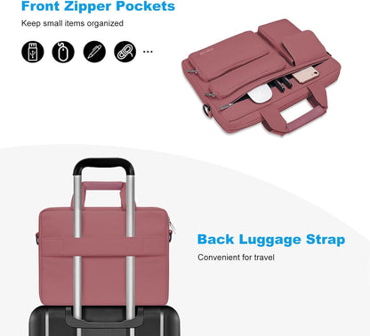 MOSISO Laptop Bag 16 inch, 15-15.6 inch Computer Shoulder Bag Compatible with MacBook Air 15 M4 M3 M2/Pro 16 M4 M3 M2 M1, Notebook &2 Raised&1 Flapover&1 Horizontal Pocket&Handle&Belt, Pink - PuriLite