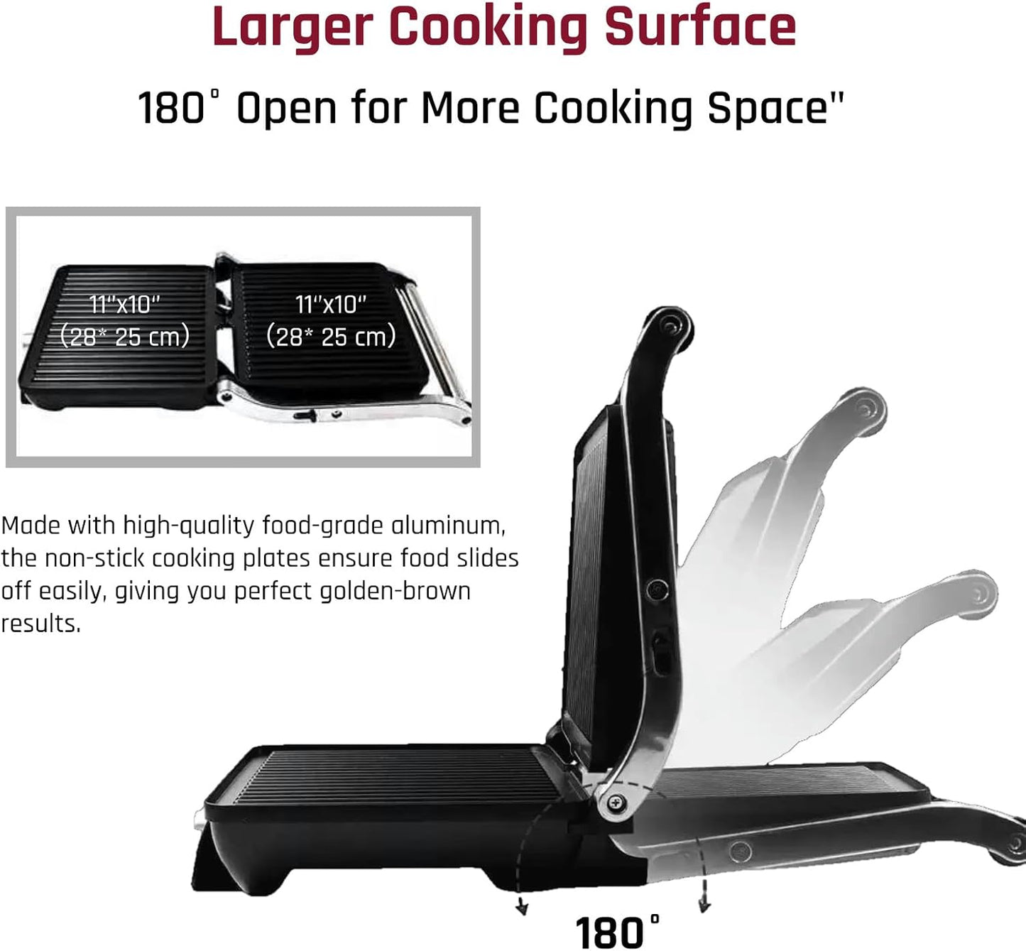 Sandwich Maker, Perborisy 4 Slice 1500w Panini Press Grill with Non-Stick Coated Plates 180-Degree Opening to Fit Any Food Size Stainless Steel Surface and Removable Drip Tray
