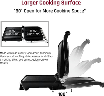 Sandwich Maker, Perborisy 4 Slice 1500w Panini Press Grill with Non-Stick Coated Plates 180-Degree Opening to Fit Any Food Size Stainless Steel Surface and Removable Drip Tray