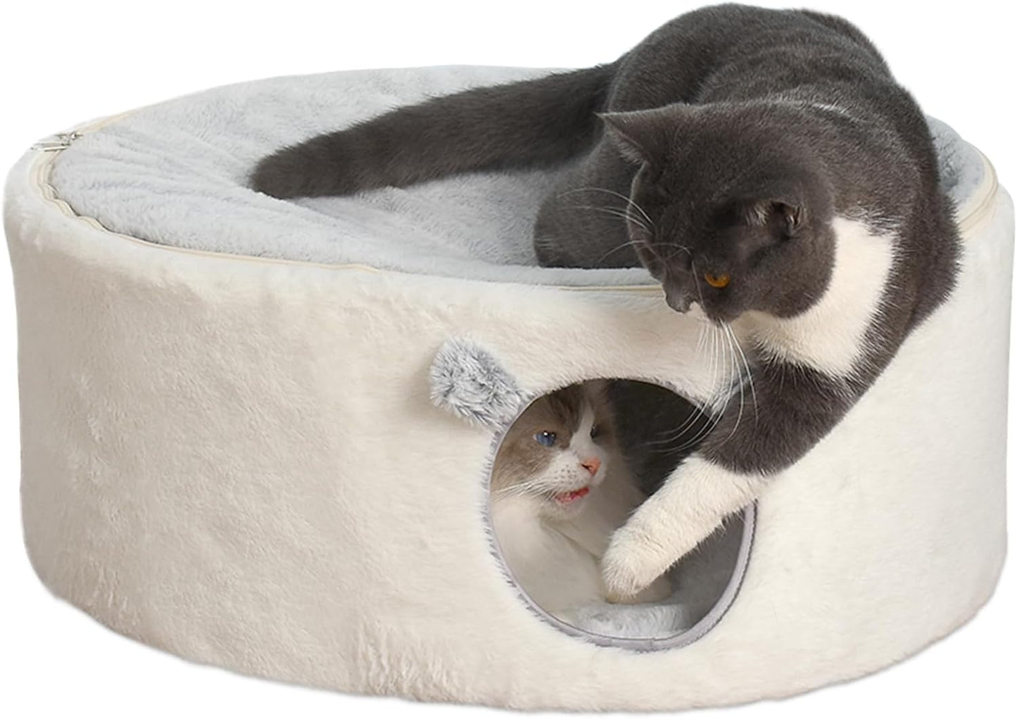 Sunhoo Elevated Cat Bed for Indoor Cats Large Kitty Cave House Enclosed Kitten Hideaway Cute Raised Pet Hammock 2-Storey Fluffy Puppy Hut 23.6 * 17.7 * 10.6in Maison Pour Chat intérieur Cabane