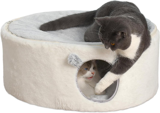 Sunhoo Elevated Cat Bed for Indoor Cats Large Kitty Cave House Enclosed Kitten Hideaway Cute Raised Pet Hammock 2-Storey Fluffy Puppy Hut 23.6 * 17.7 * 10.6in Maison Pour Chat intérieur Cabane