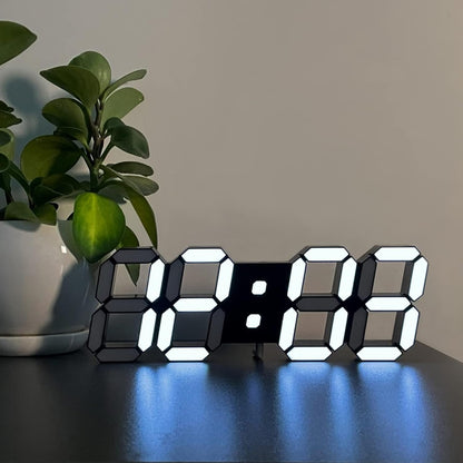 Deeyaple 3D LED Digital Wall Clock Modern Alarm Clock Adjust Brightness 12/24 Time Date Temperature Silent Snooze USB Night Light Remote Control Kitchen Bedroom Living Room Small 9.7 inch White