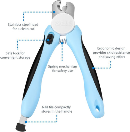 Flexzion Dog Nail Clippers Cat Nail Trimmer, Toe Claw Scissor Grooming Tool with Stainless Steel Blades, File Easy Grip Handle Safety Guard Avoid Overcutting for Small Medium Large Breed Puppy, Pink
