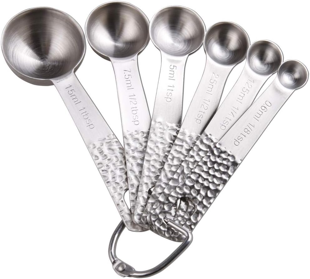 Lucky Plus Set of 13 Stainless Steel Measuring Cups and Spoons Set 18/8(304)Steel Material Heavy Duty 5 Measuring Cups and 6 Measuring Spoons and 2 Rings Pack Total 13pcs Color Silver