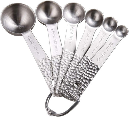 Lucky Plus Set of 13 Stainless Steel Measuring Cups and Spoons Set 18/8(304)Steel Material Heavy Duty 5 Measuring Cups and 6 Measuring Spoons and 2 Rings Pack Total 13pcs Color Silver