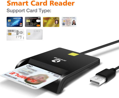 Zoweetek® DOD Military USB Common Access CAC Smart Card Reader for SIM/ATM/IC/ID Card Single Smart Card Reader