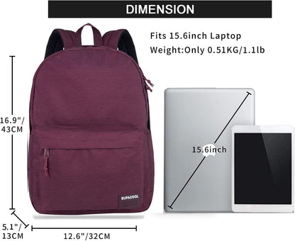 SUPACOOL Casual Laptop Backpack with USB Charging Port for Men and Women, School Bookbag for College, Lightweight Pack Back(Dark Black)