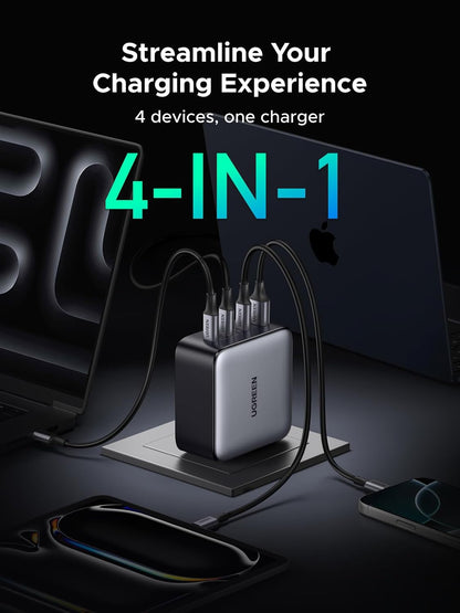 UGREEN 200W Dual USB-C Charger Block, 140W Max Output Laptop Charger, 4-Port Multi-Device Fast Charging, Advanced GaN Power Adapter Compact for MacBook, Dell XPS, iPad Pro, Galaxy S24, iPhone 16/15