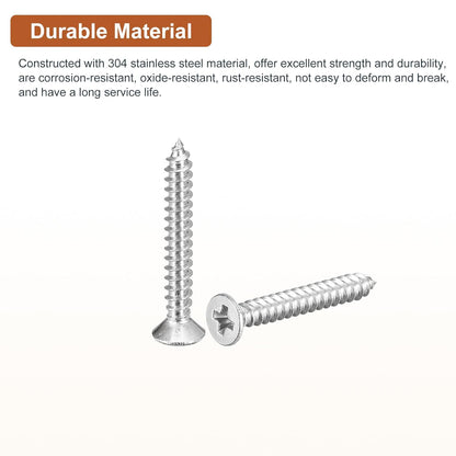 DTGN 100Pcs #6x1/2 Flat Head Wood Screws, 304 Stainless Steel Phillips Self Tapping Screws - Good for Woodworking, Furniture - Silver