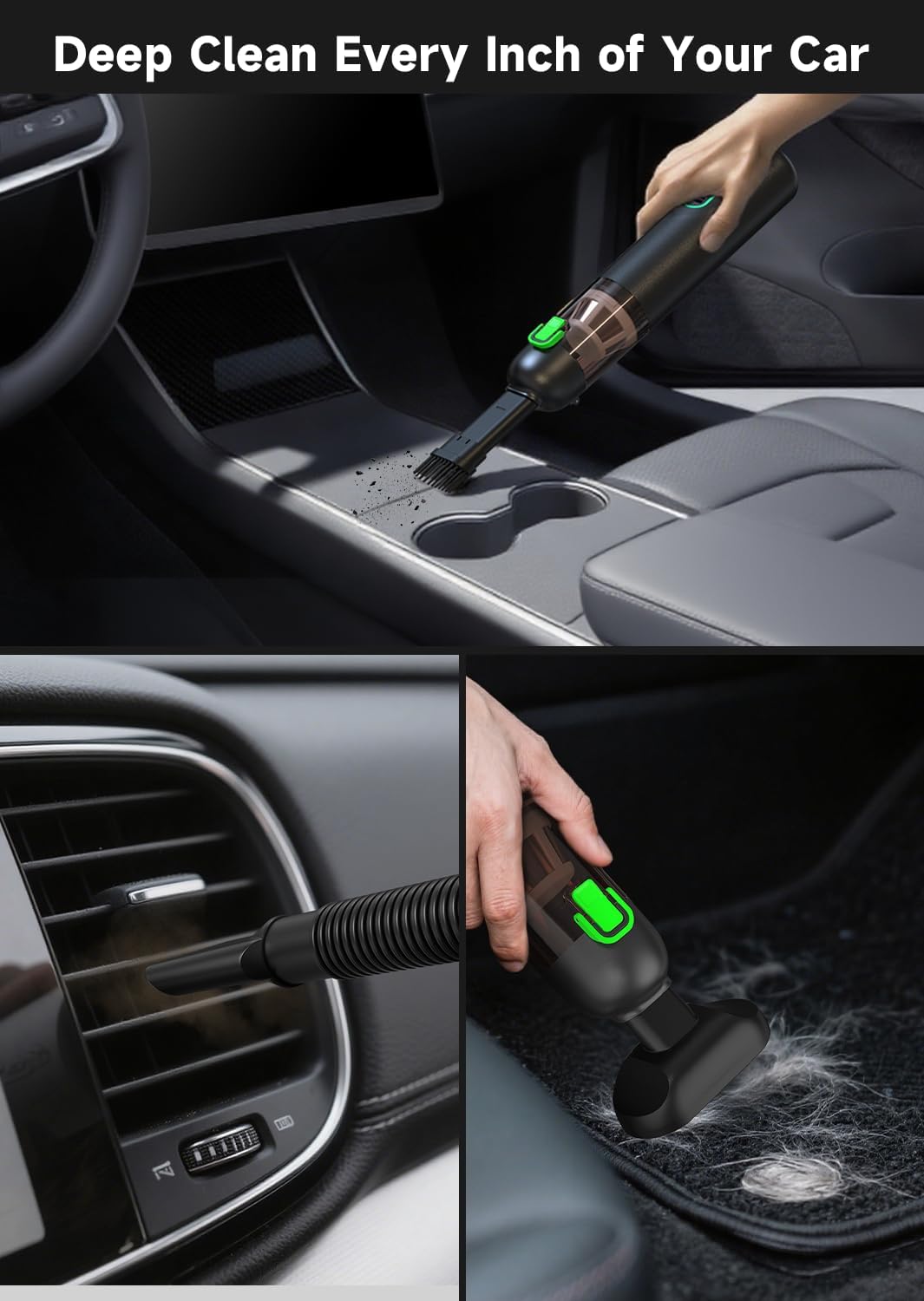Mini Car Vacuum Cleaner Cordless Powerful, 20000PA Handheld Vacuum Cordless Suction USB Rechargeable，4 in 1 Portable Dust Buster Handheld for Car, Boat, Desk, Home, Keyboard, Office, Pet Hair