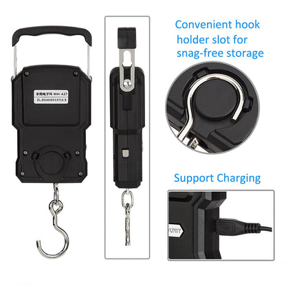 YYGJ Rechargeable Lugagge Scale Portable Electronic Hook Scale Digital Hanging Bag Luggage Weight Scale Fishing Scale with Measuring Tape 165Lb Black