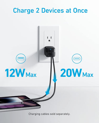 Anker USB C Charger, 323 Charger (33W), 2 Port Compact Charger with Foldable Plug for iPhone 14/14 Plus/14 Pro/14 Pro Max/13/12, Pixel, Galaxy, iPad/iPad Mini and More (Cable Not Included) - White