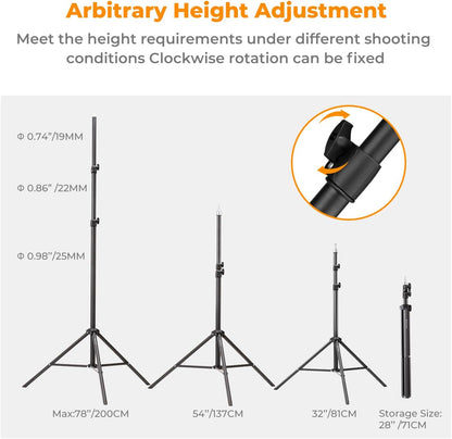 K&F Concept Light Stand for Photography, 6.5ft/2M Portable Extendable Photo Video Tripod Stand, Lighting Tripod with 1/4" Screw for Lighting/Strobe Light/Webcams/Cameras/Softbox, with Storage Bag