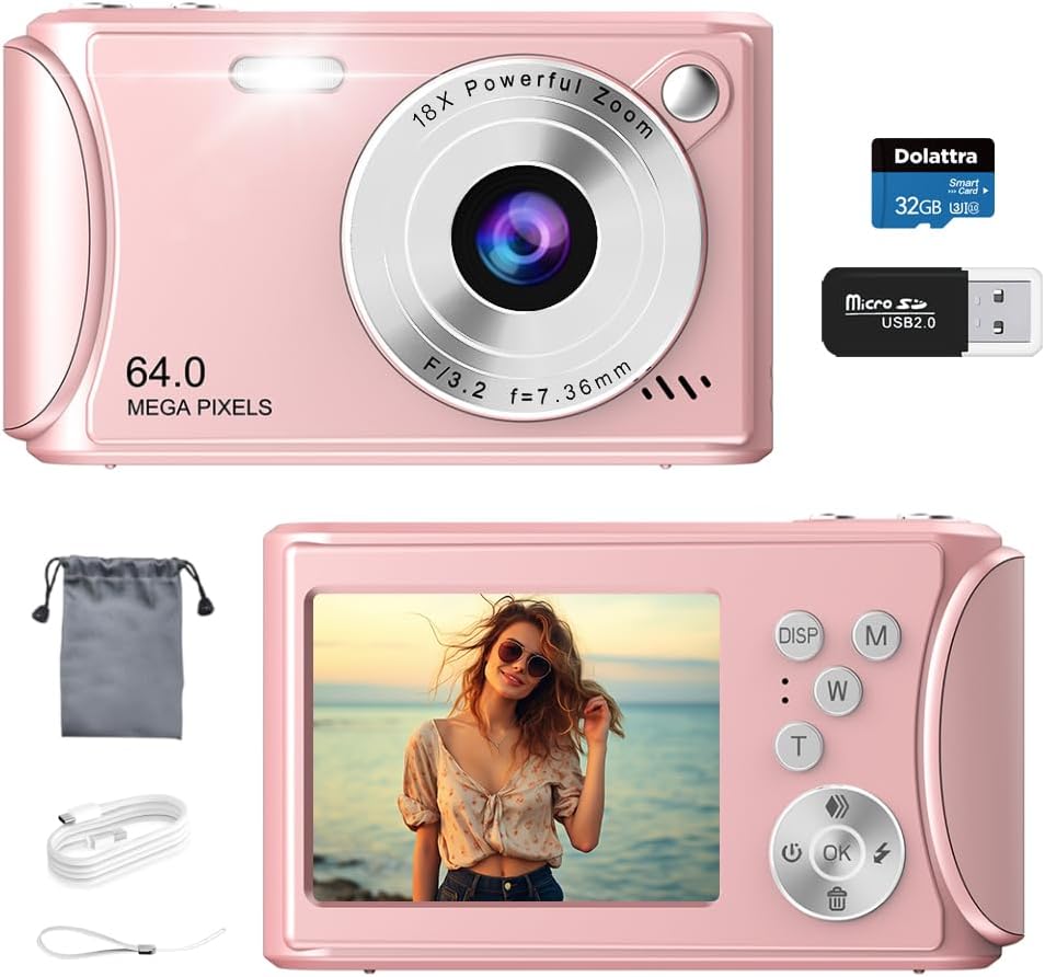 4K Digital Camera for Photography, 64MP Autofocus Vlogging Camera for YouTube, Anti-Shake, LED Screen, 18X Zoom, Point and Shoot Digital Camera for Teens Adult Beginner, 32GB High-Speed SD Card