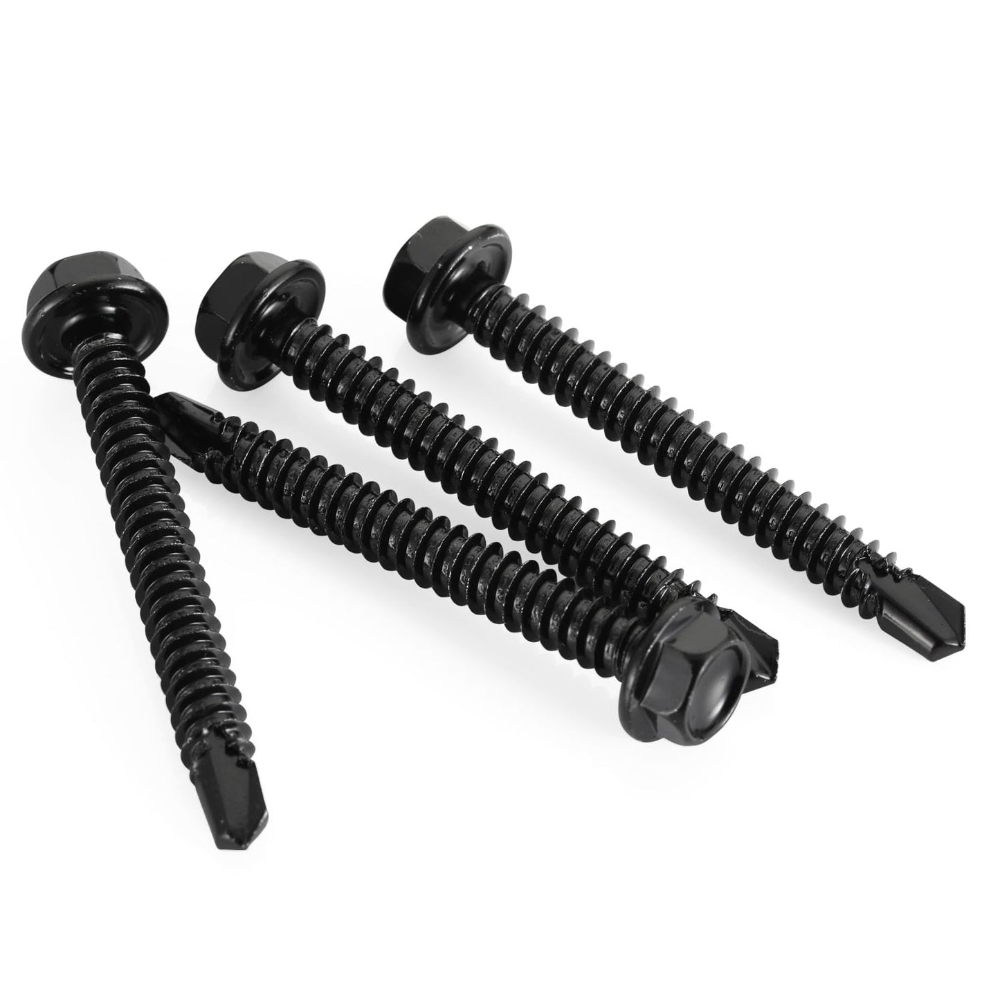 #10 x 1 Hex Washer Head Self Tapping Drilling Screws Black Oxidized, 410 Stainless Steel, 100 PCS