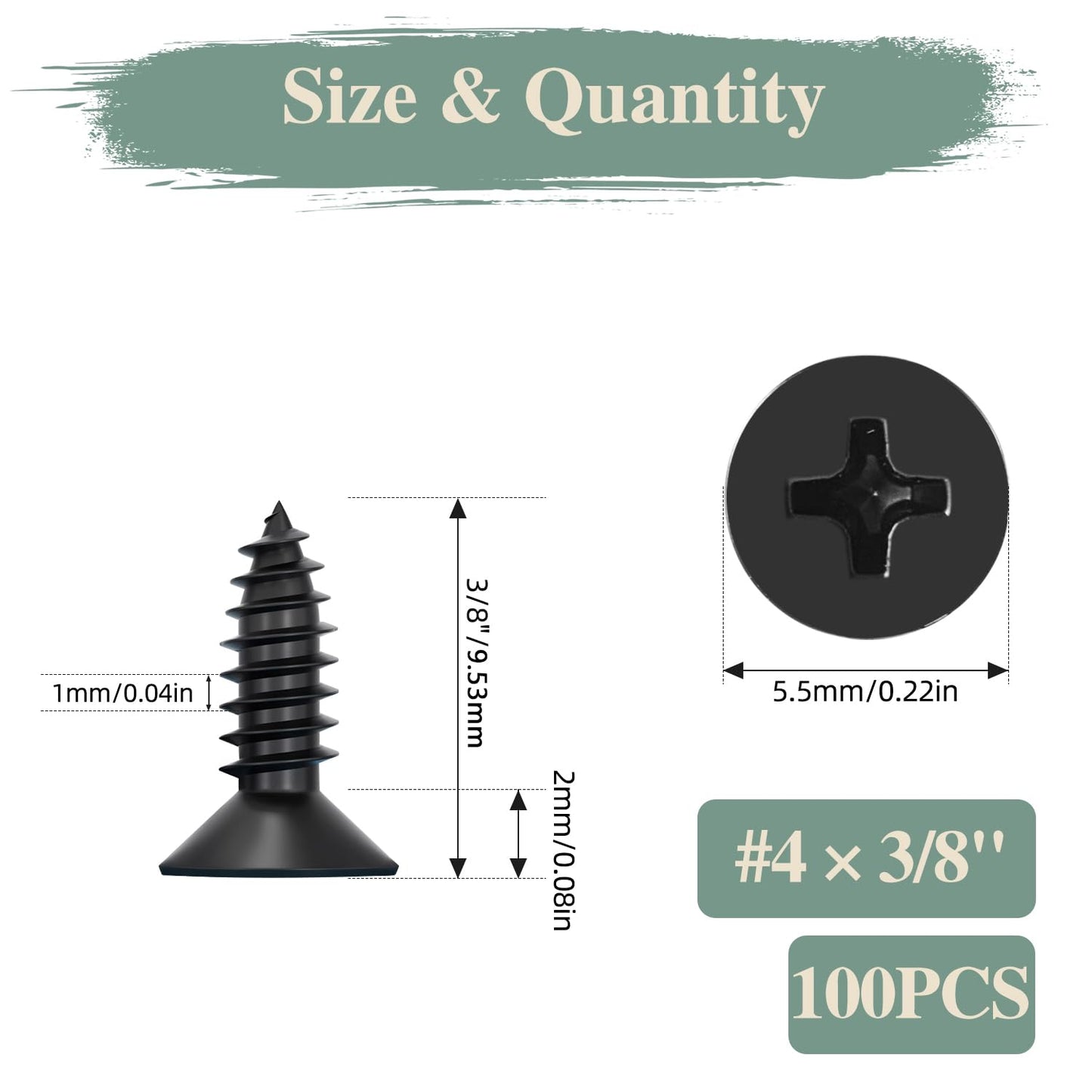 GOHODOMINO #4 x 1/2" Wood Screw 100Pcs, Stainless Steel 304 (18-8) Screws Flat Head Phillips Fast Self Tapping Drywall Screws Black Oxide