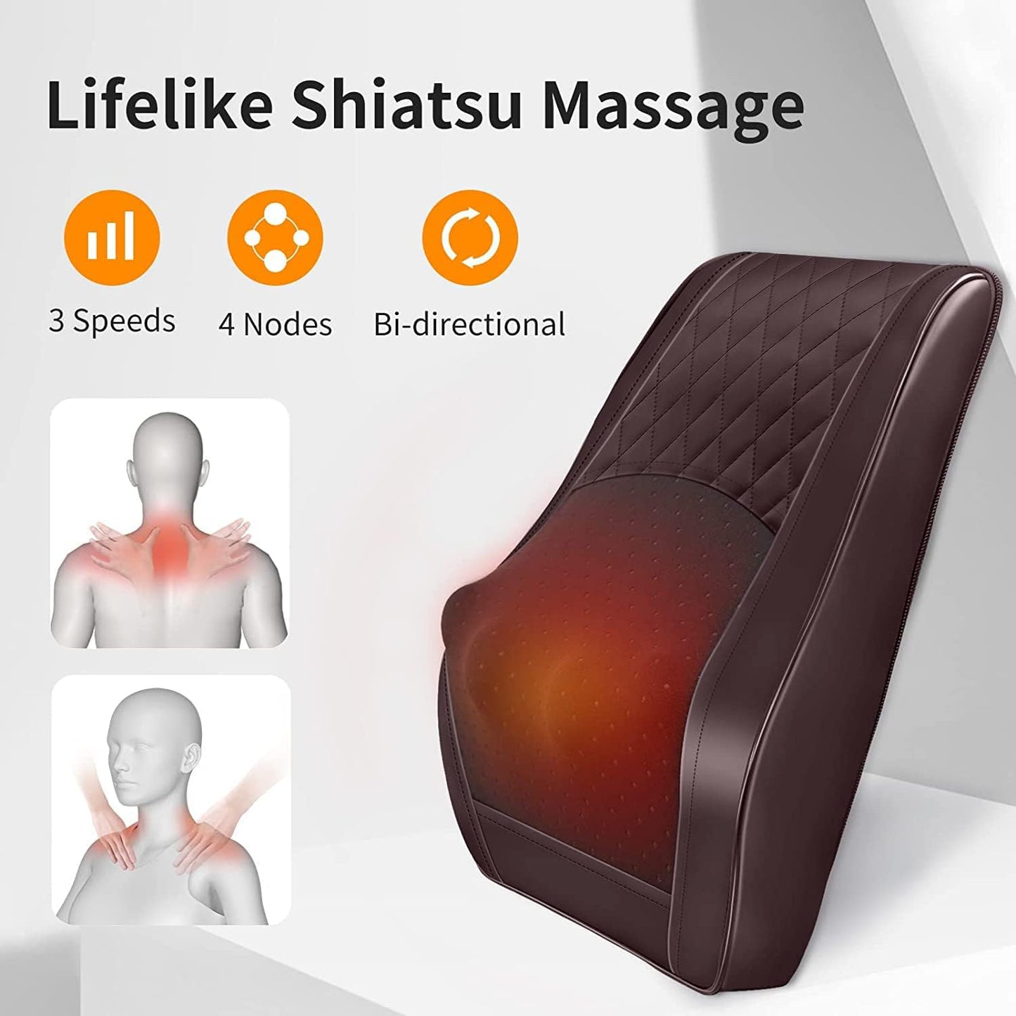Boriwat Back Massager Neck Massager with Heat, Shiatsu Massage Pillow for Pain Relief, Masseur for Neck, Back, Shoulder and Leg, Gifts for Men Women Mom Dad, Stress Relax at Home and Office